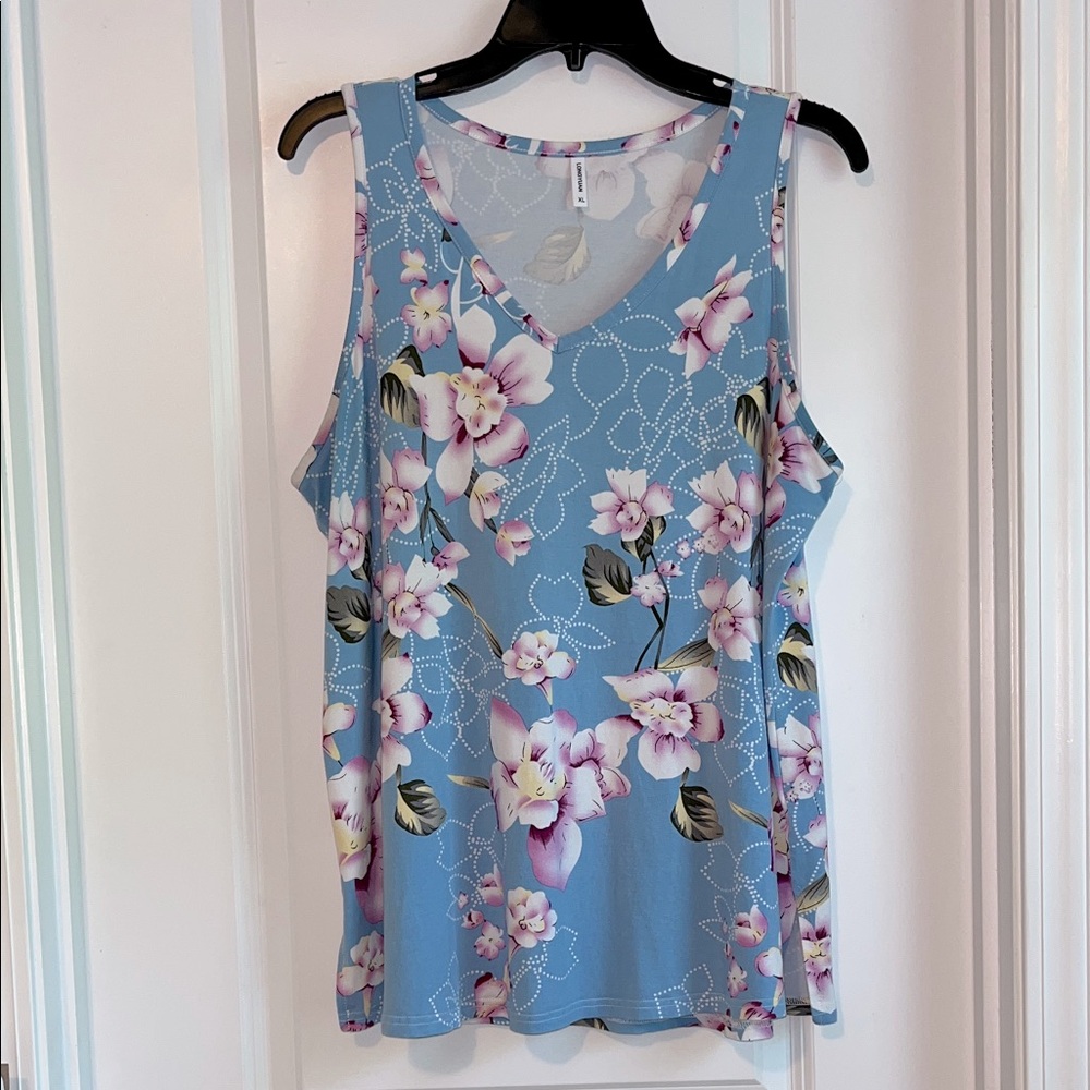 ⚡️ 3 for $20 ⚡️ Longyuan Sleeveless Blue Floral Top Women’s Size XL